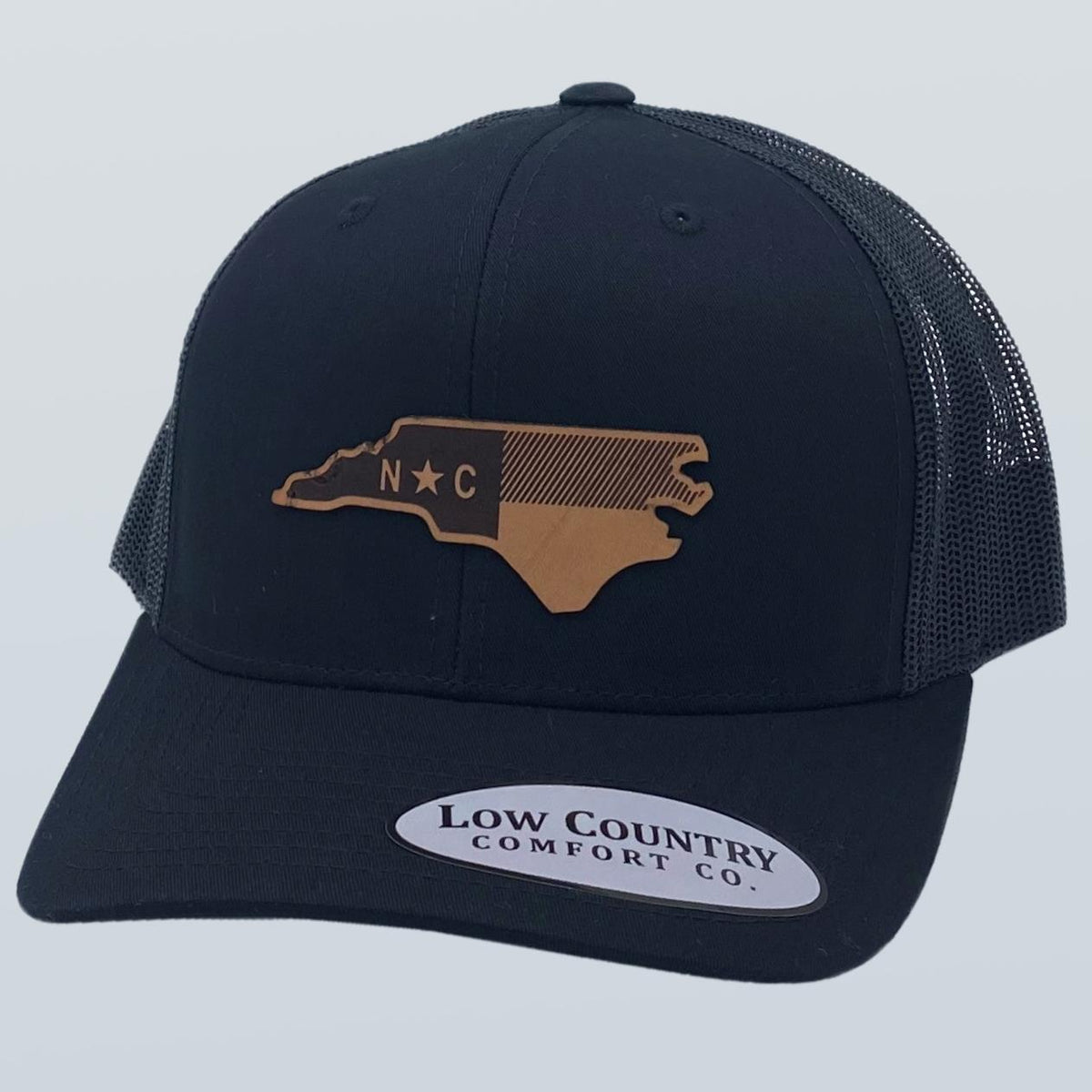 North Carolina Flag Light Leather Patch Hat Black Riverbed Threads