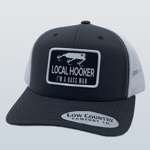 Local Hooker Lure Bass Man Patch Charcoal/White Hat