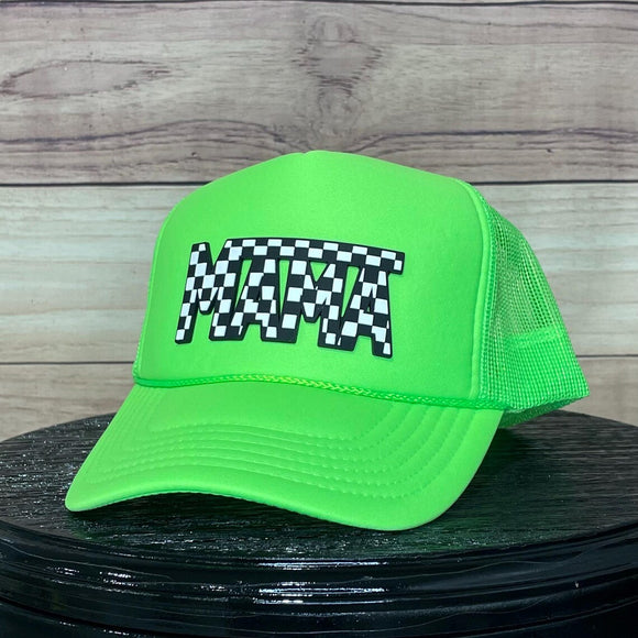 Mama Checkered Patch Foam Neon Green