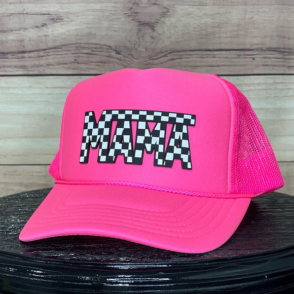Mama Checkered Patch Foam Neon Pink