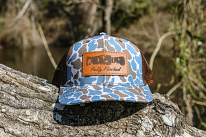 FF002 Duck Call Patch Blue Old School Camo/Brown