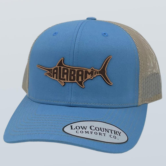 Alabama Silhouette Marlin Leather Patch Hat Columbia Blue/Khaki