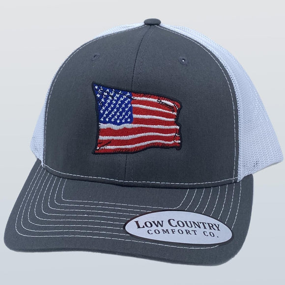USA Wavy Flag Charcoal/White Hat