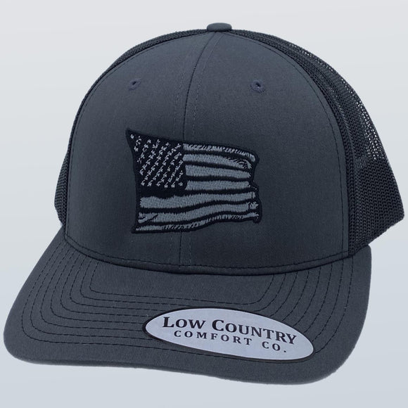 USA Wavy Flag Greyscale Charcoal/Black Hat