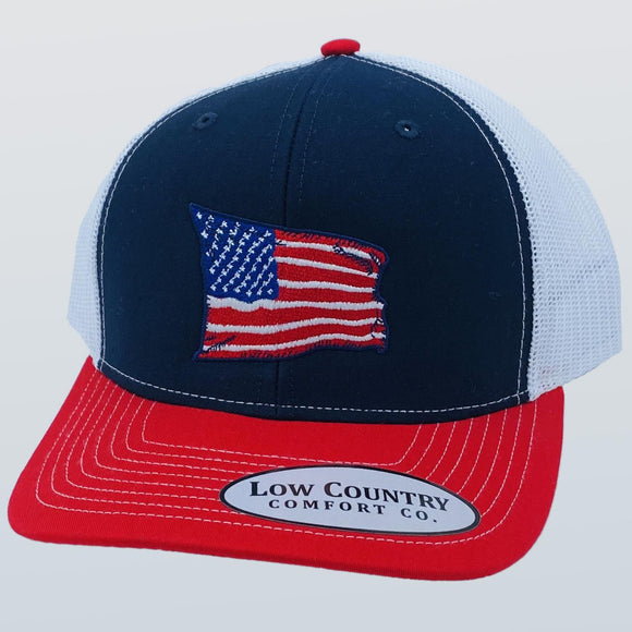 USA Wavy Flag Red/Navy/White Hat