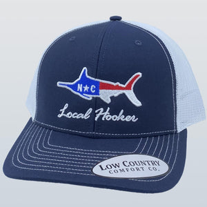 Local Hooker NC Flag Marlin Navy/White Hat