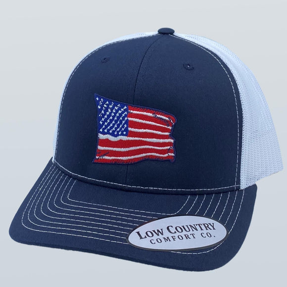 USA Wavy Flag Navy/White Hat