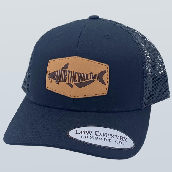 North Carolina Catfish Leather Patch Hat Black