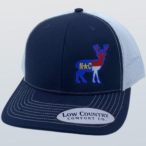 North Carolina Flag Deer Navy/White Hat