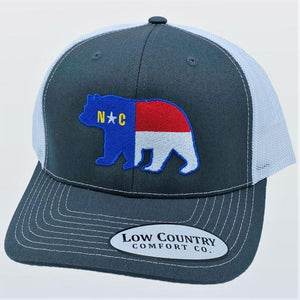 North Carolina Flag Bear Charcoal/White Hat