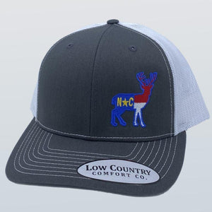 North Carolina Flag Deer Charcoal/White Hat