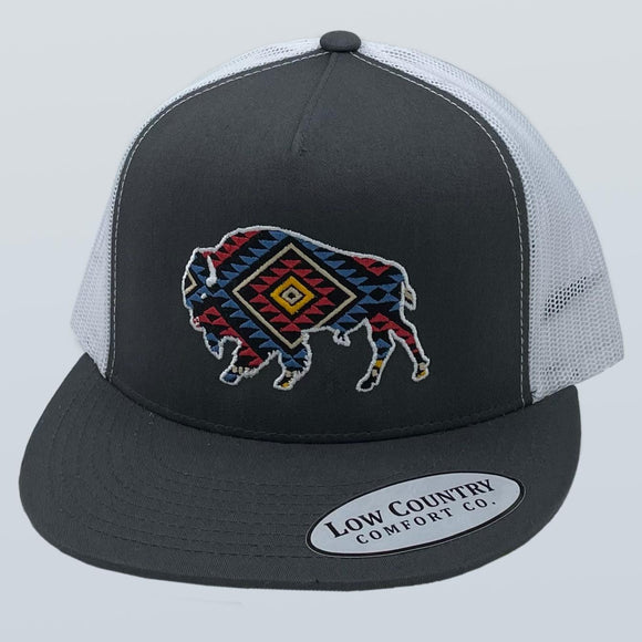 Bison Aztec 5 Panel Hat Charcoal/White