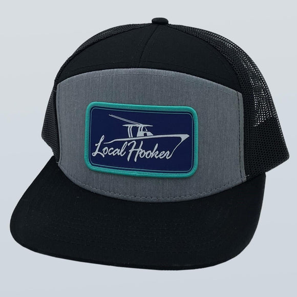 Local Hooker Charter Boat Patch 7 Panel Heather/Black Hat