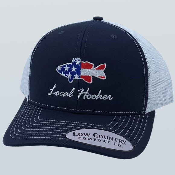 Local Hooker USA Flag Bass Navy/White Hat