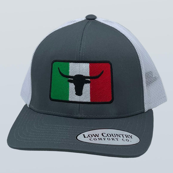 Mexican Flag Steer Skull Charcoal/White Hat