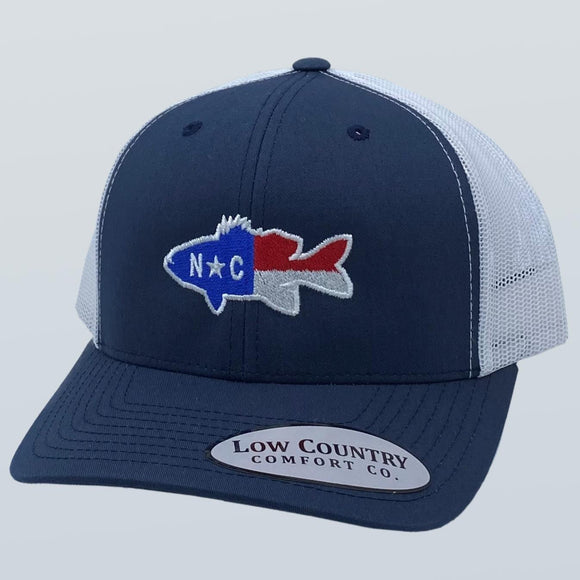 North Carolina Flag Bass Navy/White Hat
