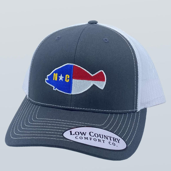 North Carolina Flag Flounder Charcoal/White Hat