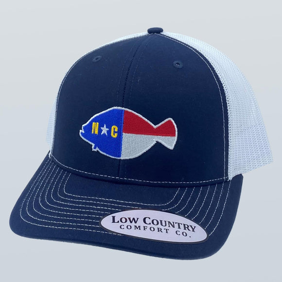 North Carolina Flag Flounder Navy/White Hat