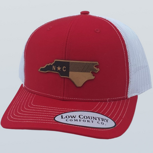 North Carolina Flag Light Leather Patch Hat Red/White