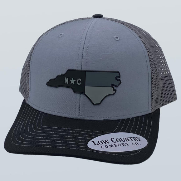 North Carolina Flag Greyscale PVC Patch Hat Grey/Charcoal/Black