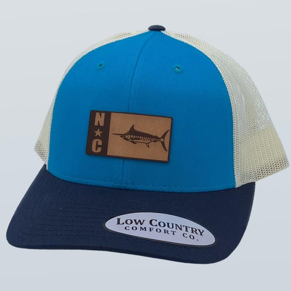North Carolina Marlin Leather Patch Hat Navy/Teal/Birch