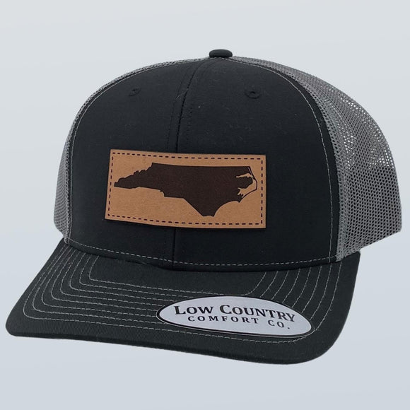 North Carolina Outline Leather Patch Hat Black/Charcoal