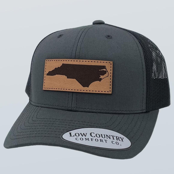 North Carolina Outline Leather Patch Hat Charcoal/Black