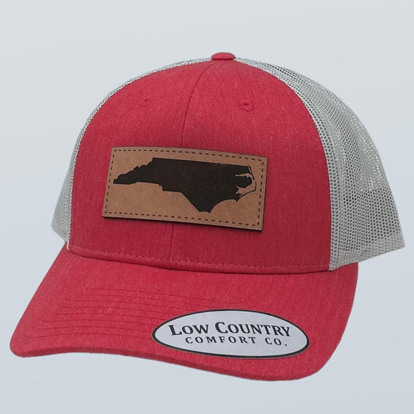North Carolina Outline Leather Patch Heather Red/Silver Hat
