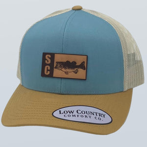 South Carolina Bass Leather Patch Smoke/Gold/Beige Hat