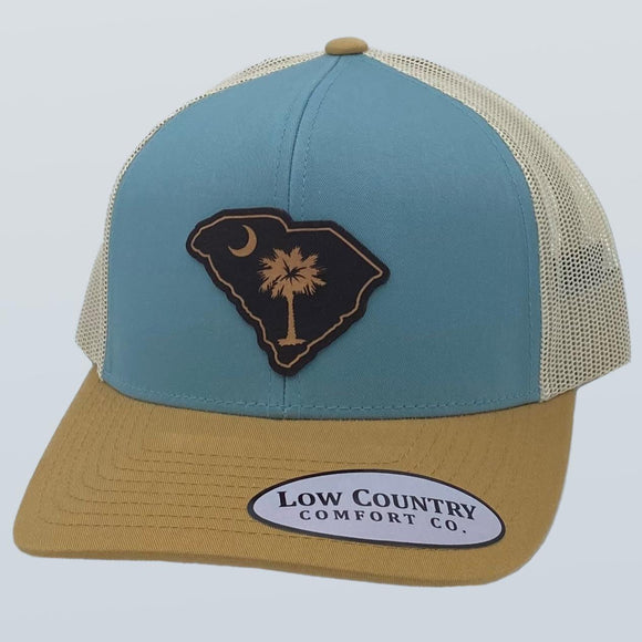 South Carolina Flag Leather Patch Hat Smoke Blue/Gold/Beige