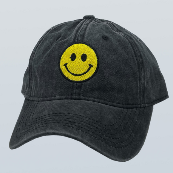 Smiley Face Unstructured Hat Black