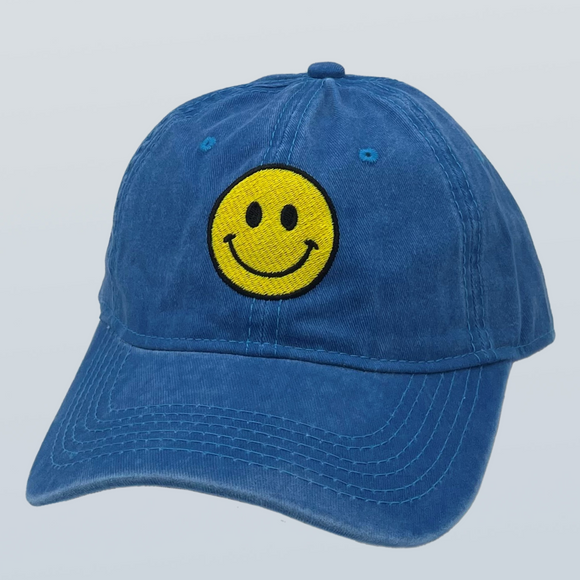 Smiley Face Unstructured Hat Blue