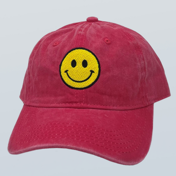 Smiley Face Unstructured Hat Red