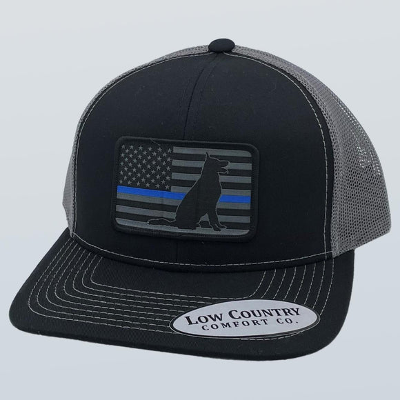 AES USA Blue Line Police Memorial Law Enforcement Embroidered Beanie Hat - Black Stretch Cotton, One Size