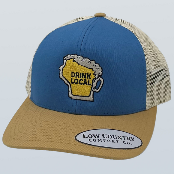 Wisconsin Drink Local Ocean/Gold/Beige Hat